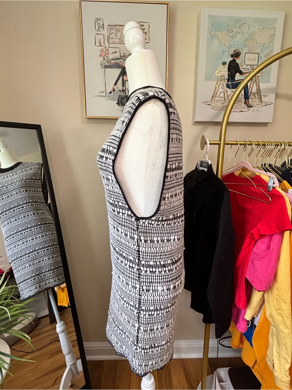 Helmut Lang dress black and white pattern linen blend size Small - Picture 2 of 7